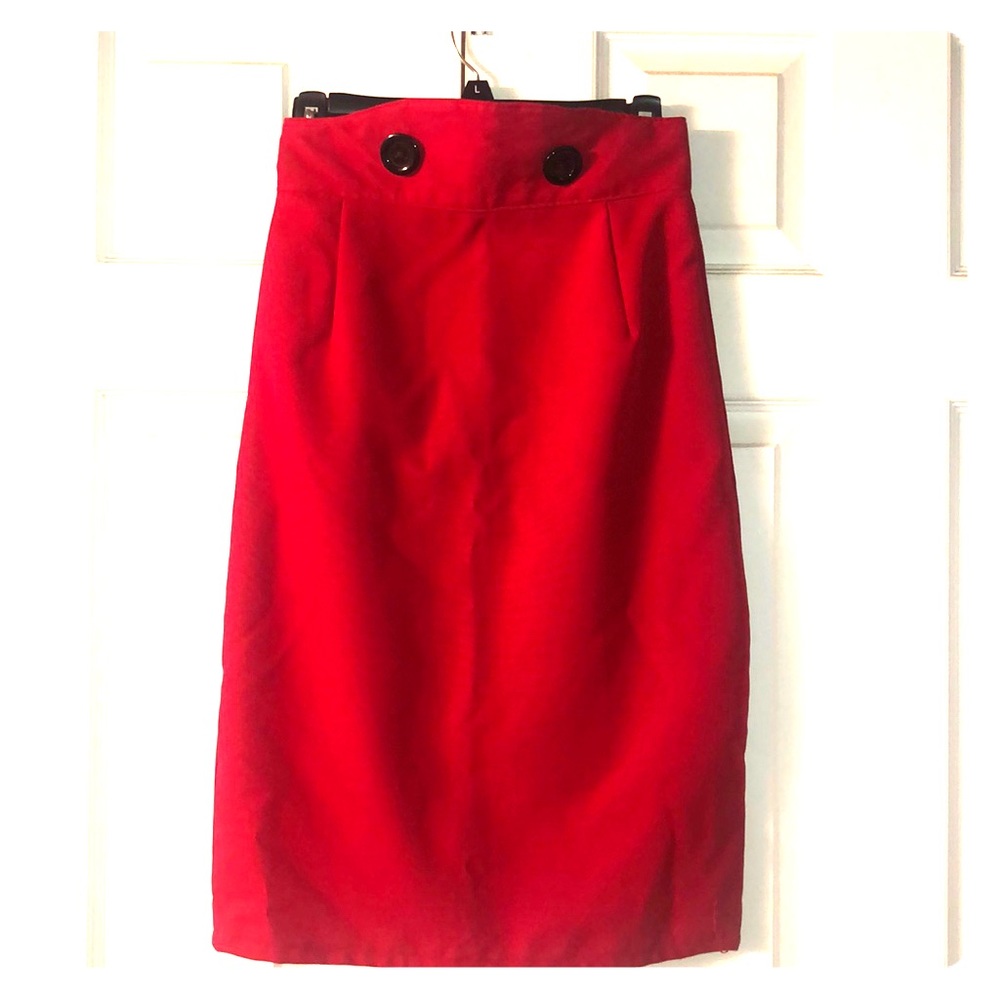 High waisted red pencil skirt